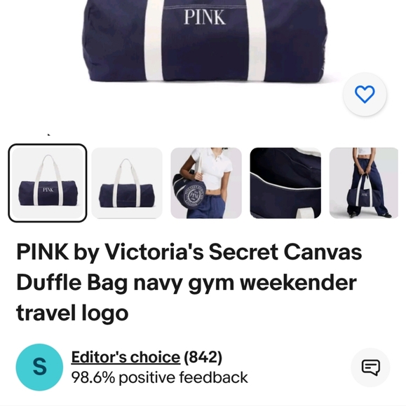 Pink by Victoria's Secret Canvas Duffle Bag Navy Gym Weekender Travel Logo NWT - Picture 15 of 15